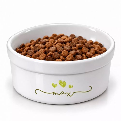 Kit Comedouro + Bebedouro + Tapete Personalizados para Pets - Três Corações - Escolha a Cor