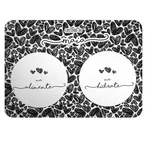 Tapete para Comedouro Personalizado Tr�s Cora��es - Preto