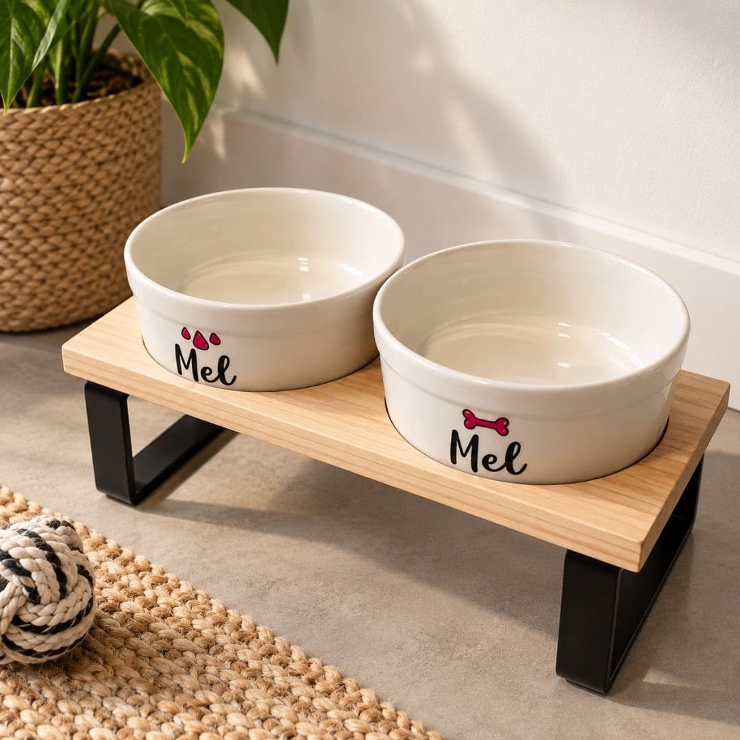 Comedouro Personalizado Com o Nome do Pet - Osso ou Peixe - Escolha a Cor