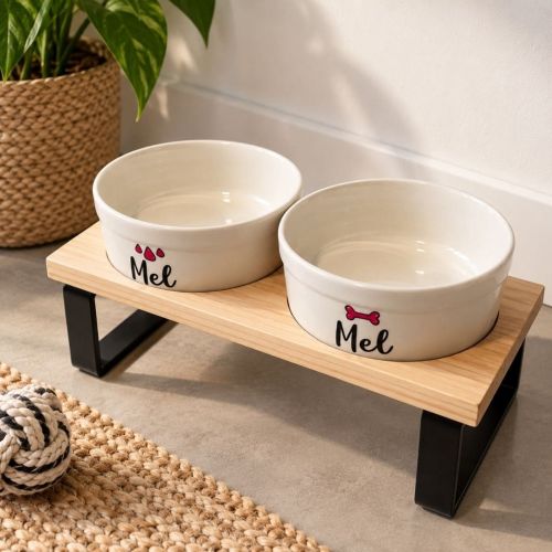 Comedouro Personalizado Com o Nome do Pet - Osso ou Peixe - Escolha a Cor