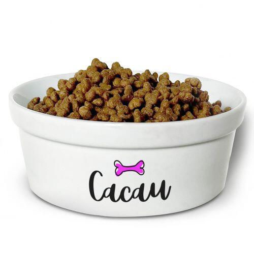 Comedouro Personalizado Com o Nome do Pet - Osso ou Peixe  - Escolha a Cor