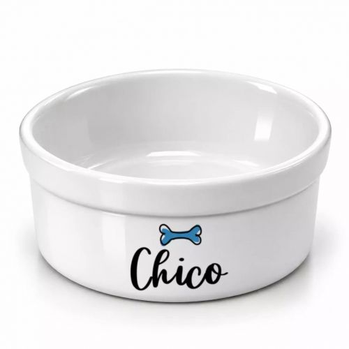 Comedouro Personalizado Com o Nome do Pet - Osso ou Peixe - Escolha a Cor