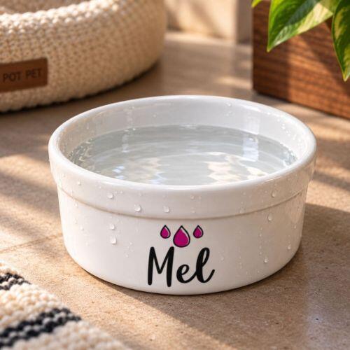 Bebedouro Personalizado Com o Nome do Pet - Gotas ou Ondas - Escolha a Cor