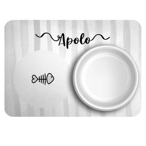 Tapete para Comedouro Personalizado Listras Cinzas - Escolha os �cones