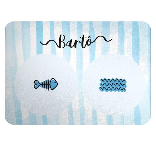 Tapete para Comedouro Personalizado Listras Azuis - Escolha os �cones