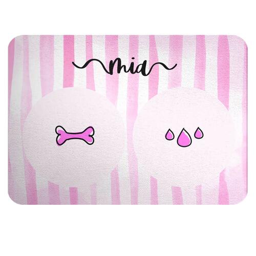 Kit Comedouro + Bebedouro + Tapete Personalizados para Pets - Listras Rosas - Escolha os �cones