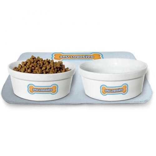 Kit Comedouro + Bebedouro + Tapete Personalizados com o Seu Logotipo