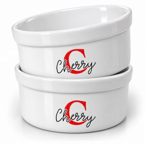 Kit Comedouro e Bebedouro de Cer�mica Personalizados - Monograma - Escolha a Cor