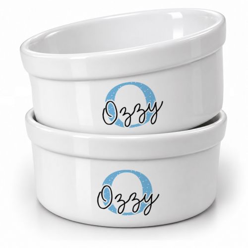 Kit Comedouro e Bebedouro de Cer�mica Personalizados - Monograma - Escolha a Cor