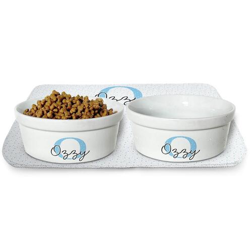 Kit Comedouro + Bebedouro + Tapete Personalizados Monograma - Escolha a Cor - 8 cores dispon�veis