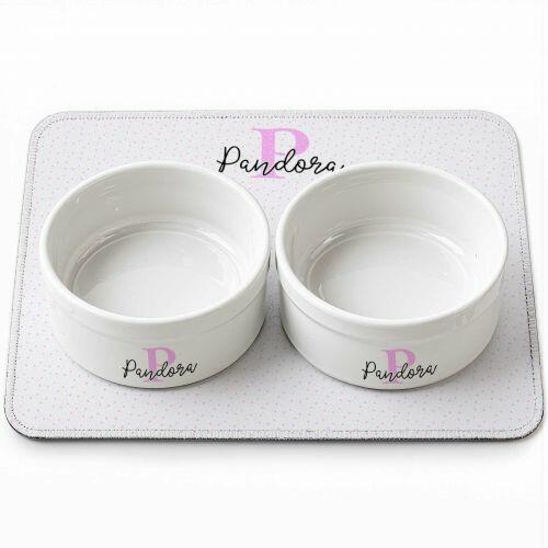 Kit Comedouro + Bebedouro + Tapete Personalizados Monograma - Escolha a Cor - 8 cores dispon�veis