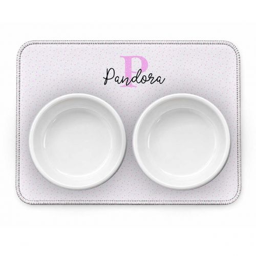Kit Comedouro + Bebedouro + Tapete Personalizados Monograma - Escolha a Cor - 8 cores dispon�veis