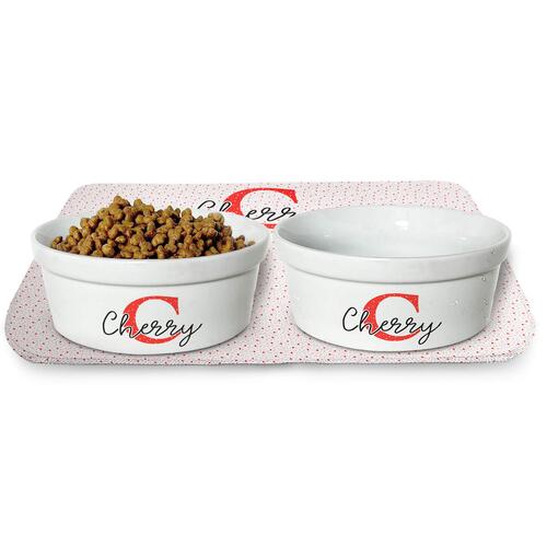 Kit Comedouro + Bebedouro + Tapete Personalizados Monograma - Escolha a Cor - 8 cores dispon�veis