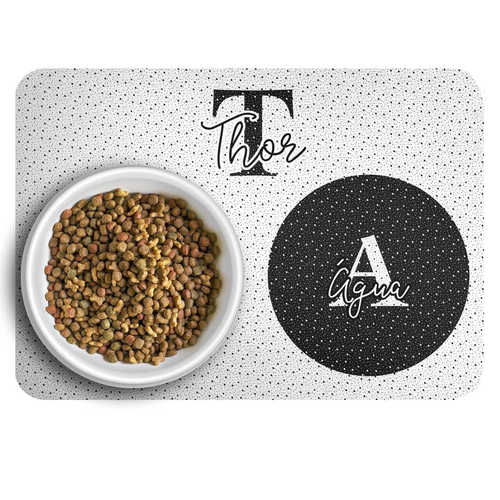 Kit Comedouro + Bebedouro + Tapete Personalizados Monograma - Escolha a Cor - 8 cores dispon�veis