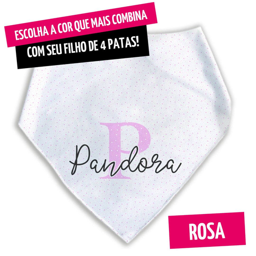 Bandana Personalizada Com o Nome do Pet - Monograma - Escolha a Cor - 8 cores dispon�veis