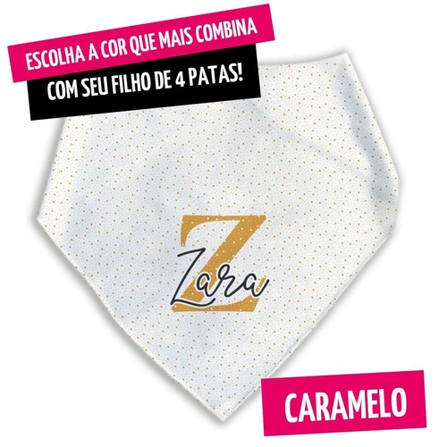Bandana Personalizada Com o Nome do Pet - Monograma - Escolha a Cor - 8 cores dispon�veis