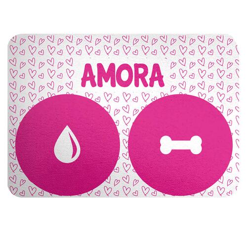 Tapete para Comedouro Personalizado Amor Rosa - Escolha os �cones