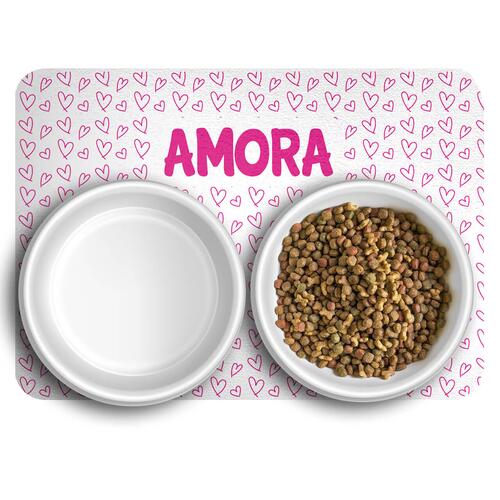 Tapete para Comedouro Personalizado Amor Rosa - Escolha os �cones