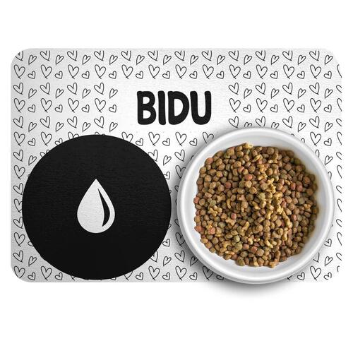 Tapete para Comedouro Personalizado Amor Preto e Branco - Escolha os �cones