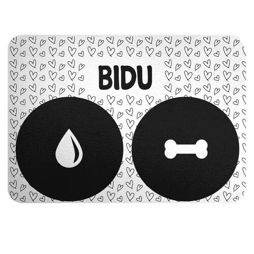 Tapete para Comedouro Personalizado Amor Preto e Branco - Escolha os �cones