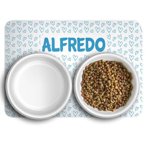 Tapete para Comedouro Personalizado Amor Azul - Escolha os �cones