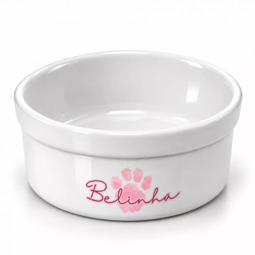 Comedouro ou Bebedouro de Cer�mica Personalizado - Patinha Aquarela Azul ou Rosa