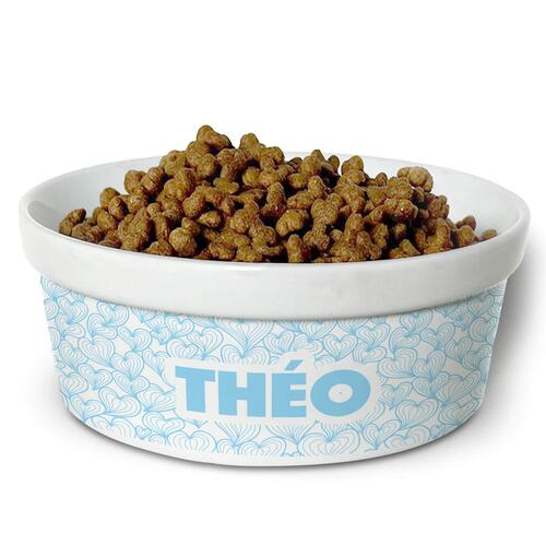 Comedouro/Bebedouro Personalizado Com o Nome do Pet - Tigela de Cer�mica para Pets - Mar de Cora��es - Azul