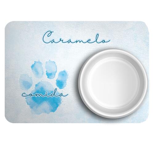 Tapete para Comedouro Personalizado Patinha Aquarela - Azul