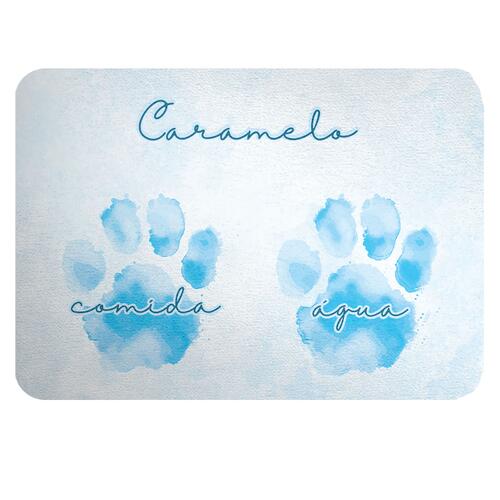 Tapete para Comedouro Personalizado Patinha Aquarela - Azul