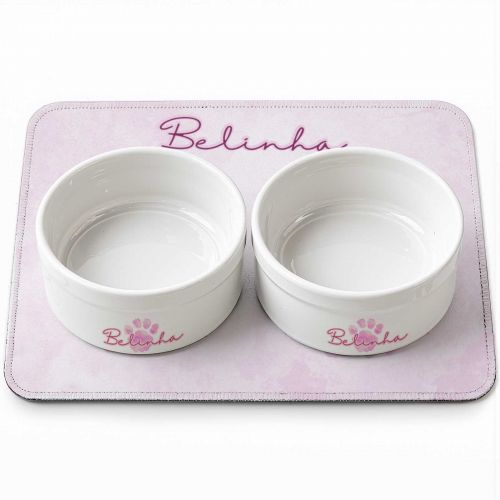 Tapete Duplo Antiderrapante Personalizado - Patinha Aquarela Azul ou Rosa