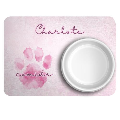 Tapete para Comedouro Personalizado Patinha Aquarela - Rosa