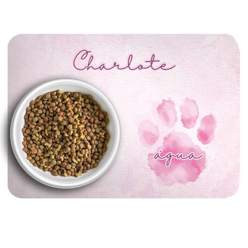 Tapete para Comedouro Personalizado Patinha Aquarela - Rosa