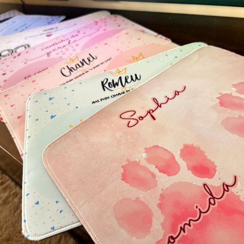 Tapete Duplo Antiderrapante Personalizado - Patinha Aquarela Azul ou Rosa