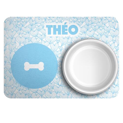 Tapete para Comedouro Personalizado - Mar de Cora��es - Azul