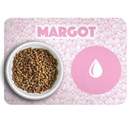 Kit Comedouro + Bebedouro + Tapete Personalizados - Mar de Cora��es - Rosa