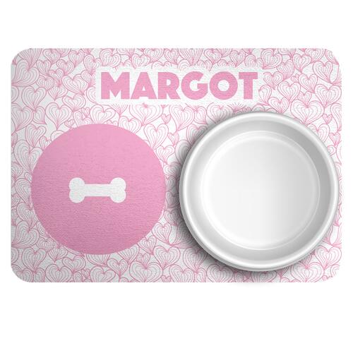 Tapete para Comedouro Personalizado - Mar de Cora��es - Rosa