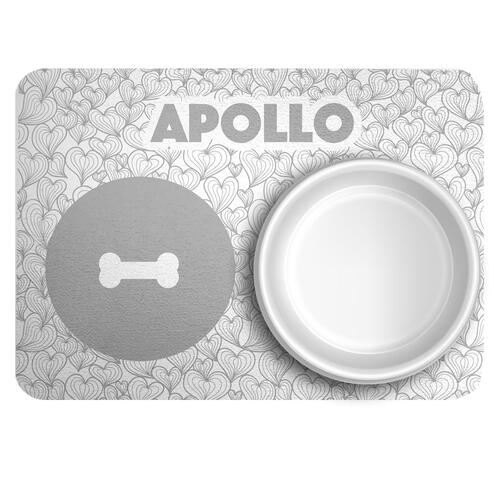 Tapete para Comedouro Personalizado - Mar de Cora��es - Cinza