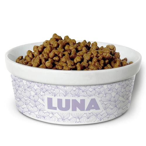Comedouro/Bebedouro Personalizado Com o Nome do Pet - Tigela de Cer�mica para Pets - Mar de Cora��es - Lil�s