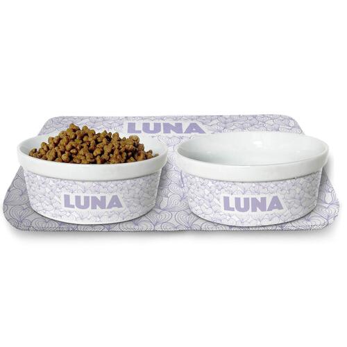 Kit Comedouro + Bebedouro + Tapete Personalizados - Mar de Cora��es - Lil�s