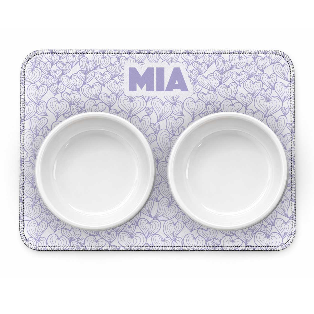 Kit Comedouro + Bebedouro + Tapete Personalizados - Mar de Cora��es - Escolha a Cor