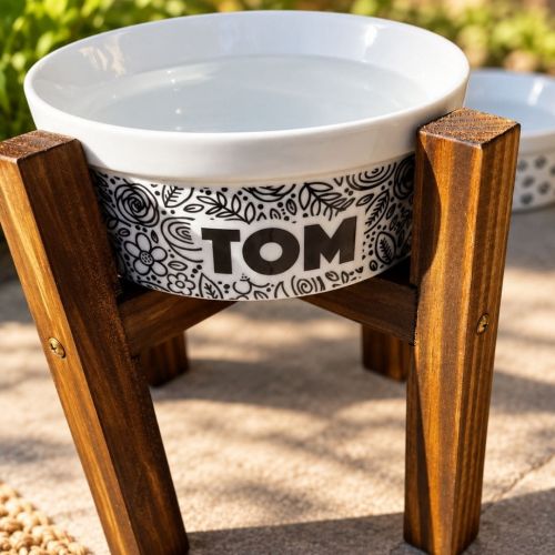 Comedouro ou Bebedouro de Cer�mica Personalizado - Floral P&B