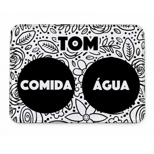 Kit Comedouro + Bebedouro + Tapete Personalizados - Floral P&B