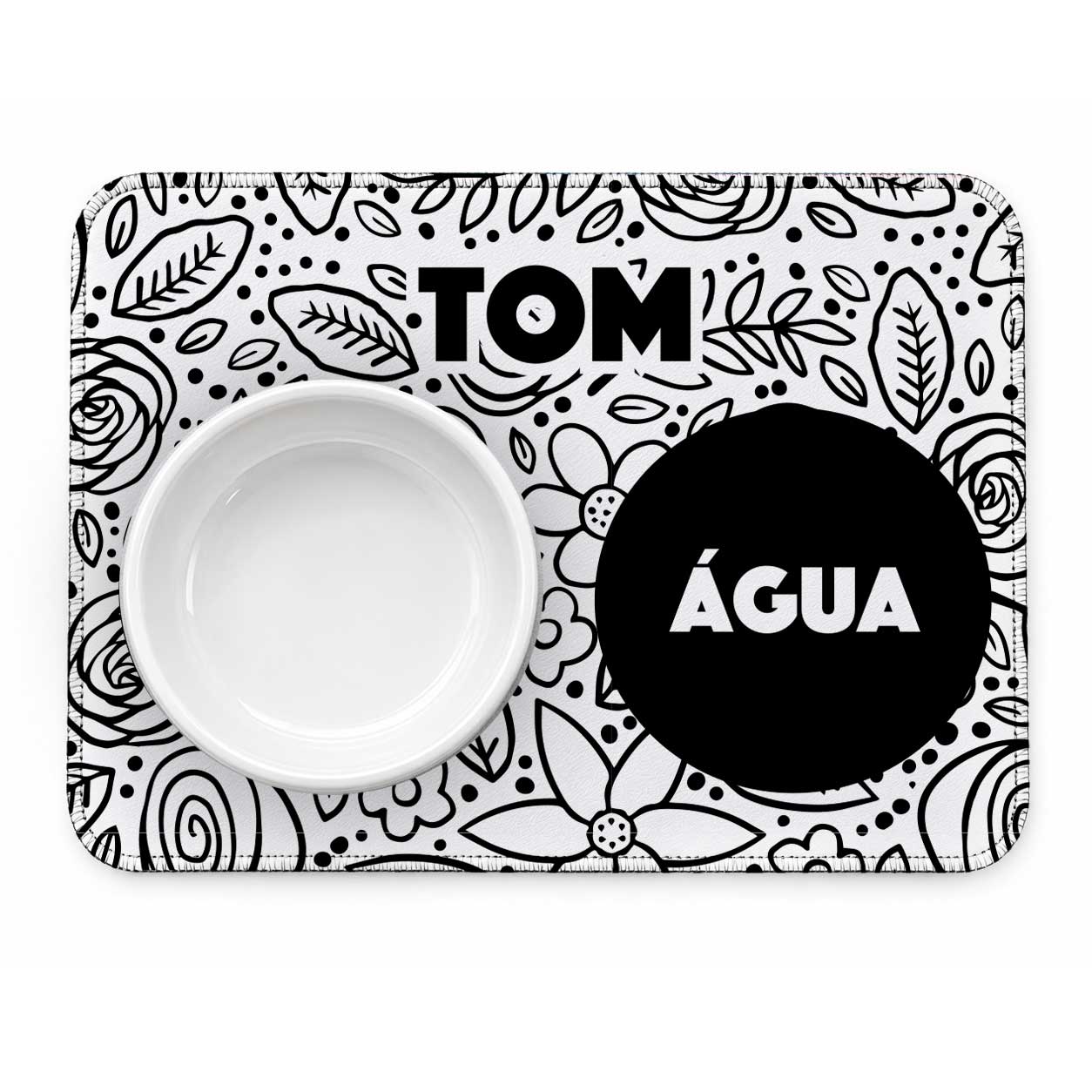 Tapete para Comedouro Personalizado - Floral P&B