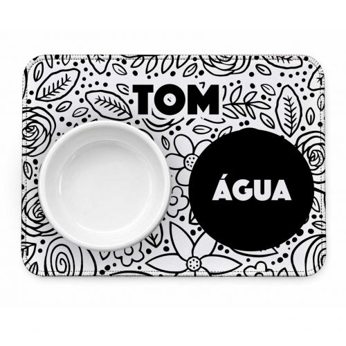 Tapete para Comedouro Personalizado - Floral P&B