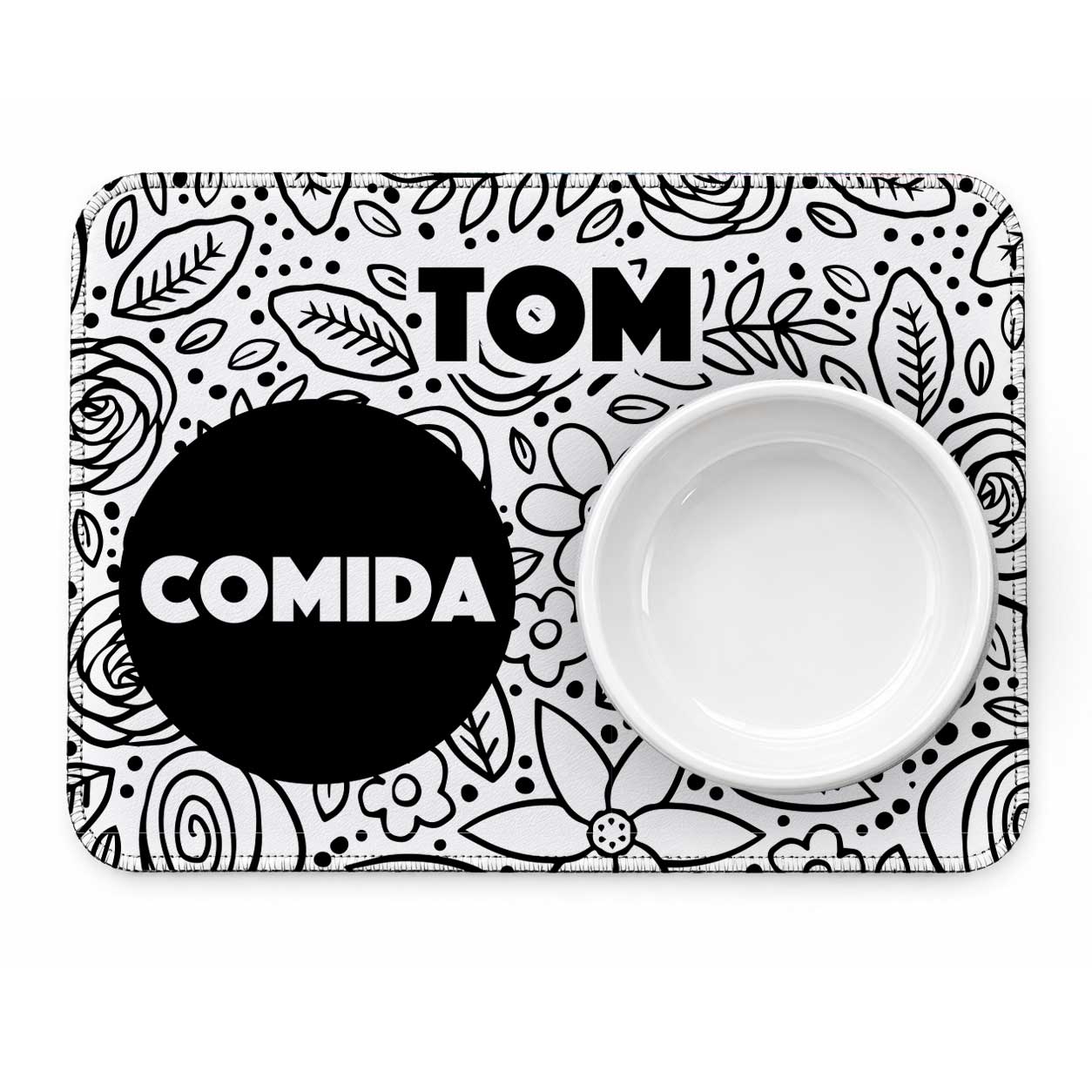 Tapete para Comedouro Personalizado - Floral P&B