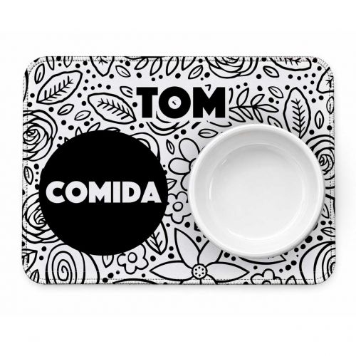 Tapete para Comedouro Personalizado - Floral P&B
