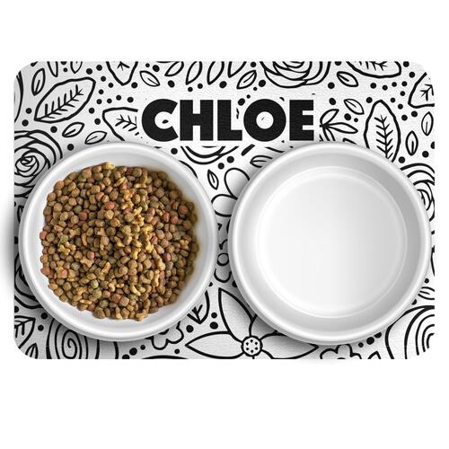 Tapete para Comedouro Personalizado - Floral P&B