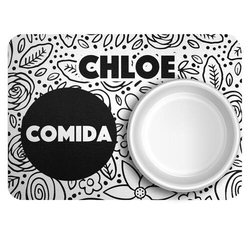 Tapete para Comedouro Personalizado - Floral P&B