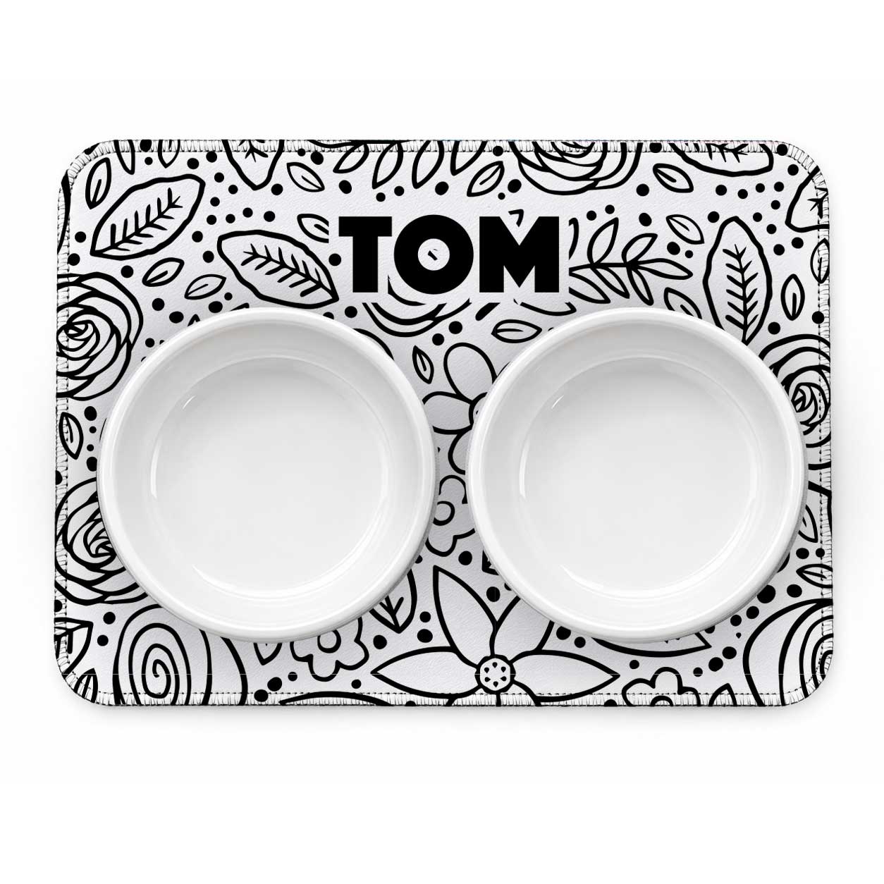 Tapete para Comedouro Personalizado - Floral P&B