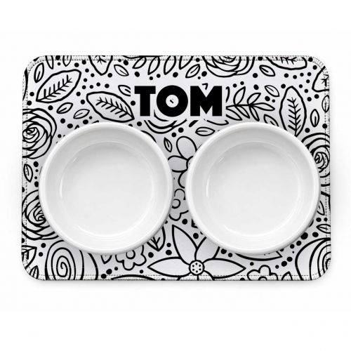Tapete para Comedouro Personalizado - Floral P&B